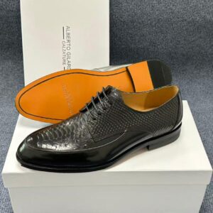 Alberto Gilardino Black Croc-Embossed Leather Derby Shoes – Luxury Lace-Up Dress Shoes